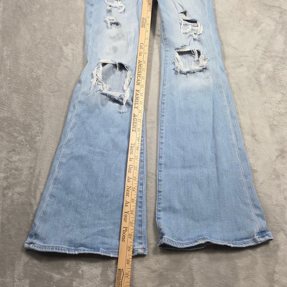 American Eagle Curvy Super High Rise Flare Jeans Light Wash Womens 4 Boho Preppy - Picture 4 of 7